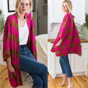 Emerson Fry Pink Yarrow Cheetah Print Kimono